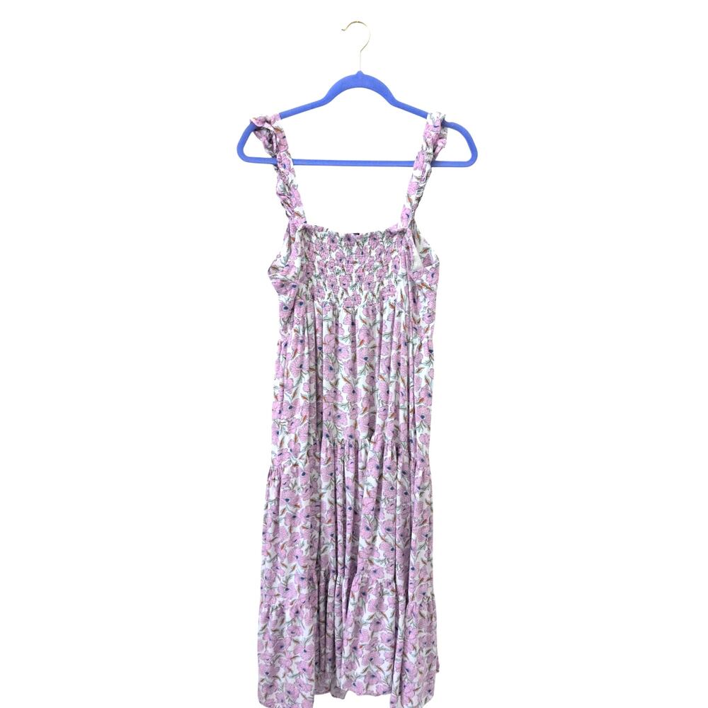 Haute Hippie Floral Maxi Dress Large Pink Purple Ruffle Strap Boho Cottagecore - Picture 4 of 4
